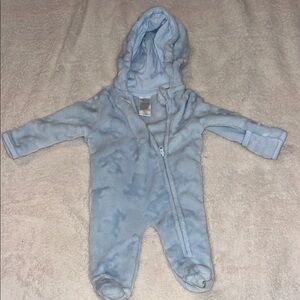 Little Beginnigs Cozy Blue Hooded Baby One Piece